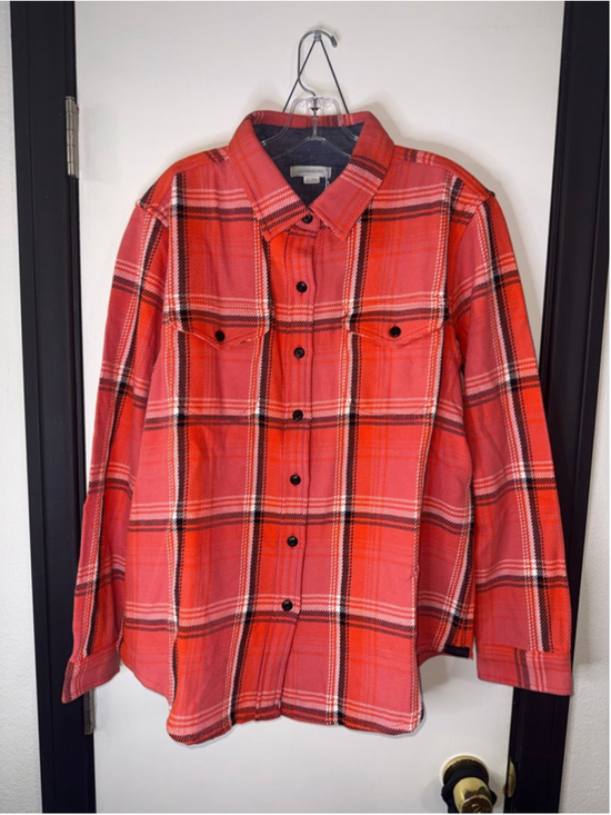 Outerknown Jackets & Blazers - Women’s Outerknown orange Plaid Casual Button Down Shirt L